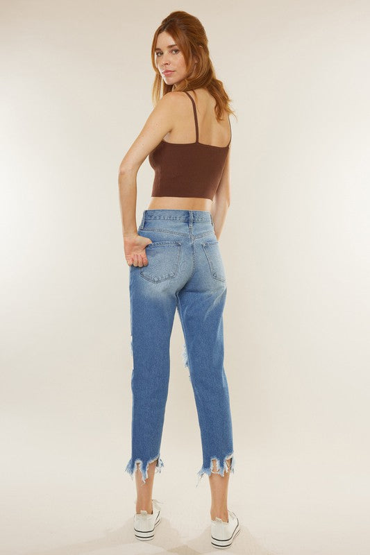 Dames Hoge Taille Mom Fit Denim Jeans 2