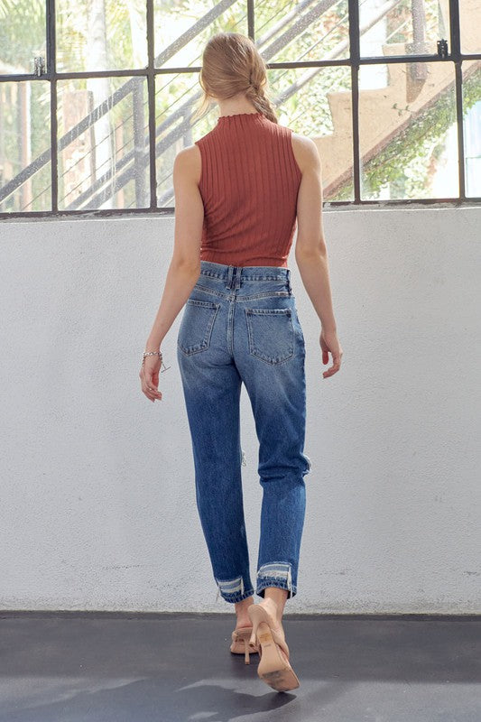 Dames Hoge Taille Mom Fit Denim Jeans 3