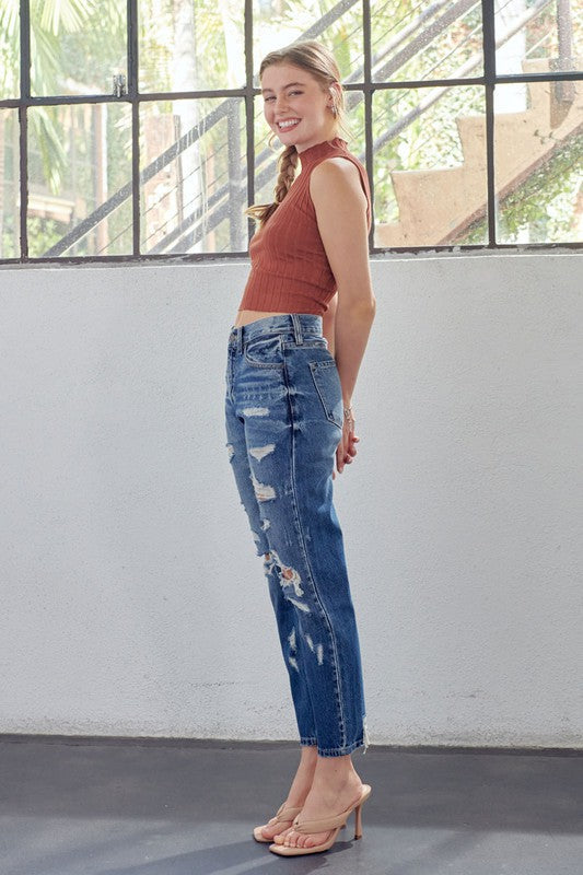 Dames Hoge Taille Mom Fit Denim Jeans 4
