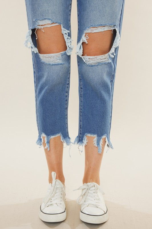 Dames Hoge Taille Mom Fit Denim Jeans 4