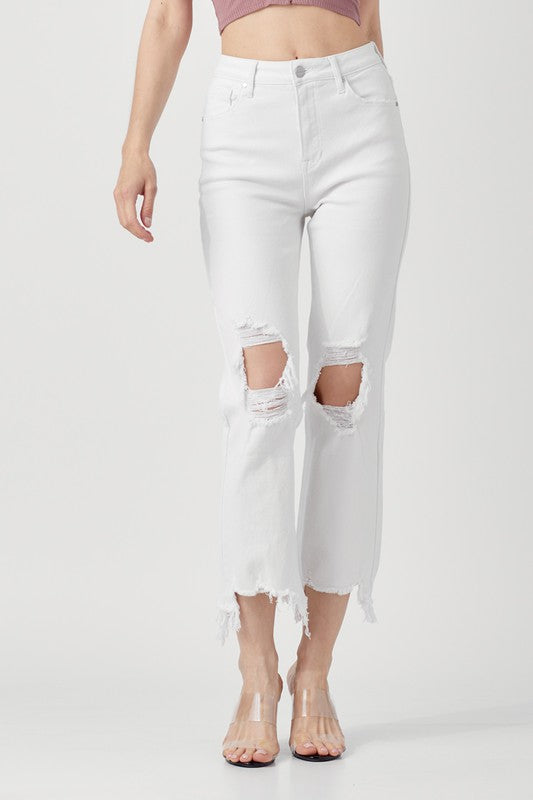 Dames Hoge Taille Rechte Crop Jeans 2