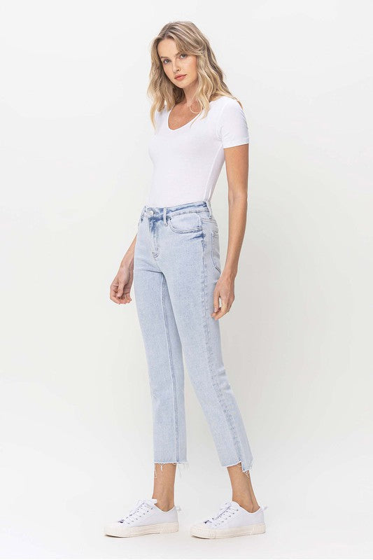 Dames Hoge Taille Rechte Jeans Licht Denim 2