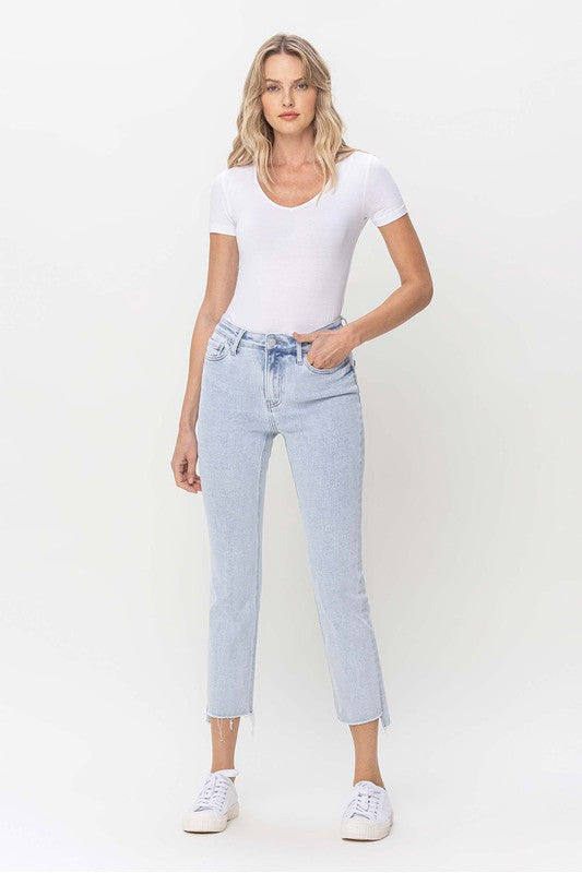 Dames Hoge Taille Rechte Jeans Licht Denim 3