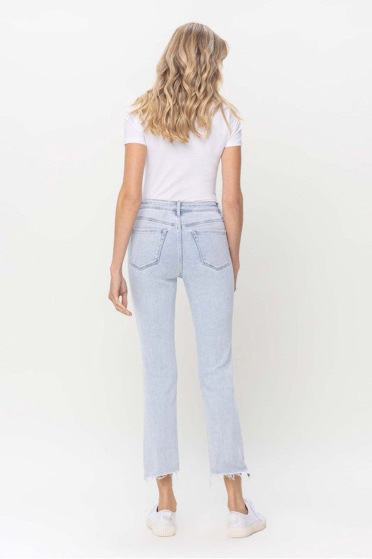 Dames Hoge Taille Rechte Jeans Licht Denim 4