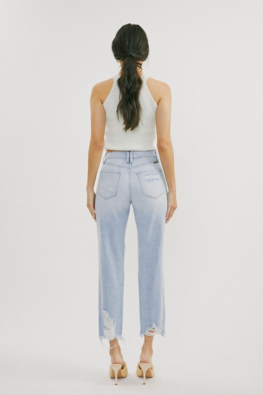 Dames Hoge Taille Versleten Jeans Licht Denim 2