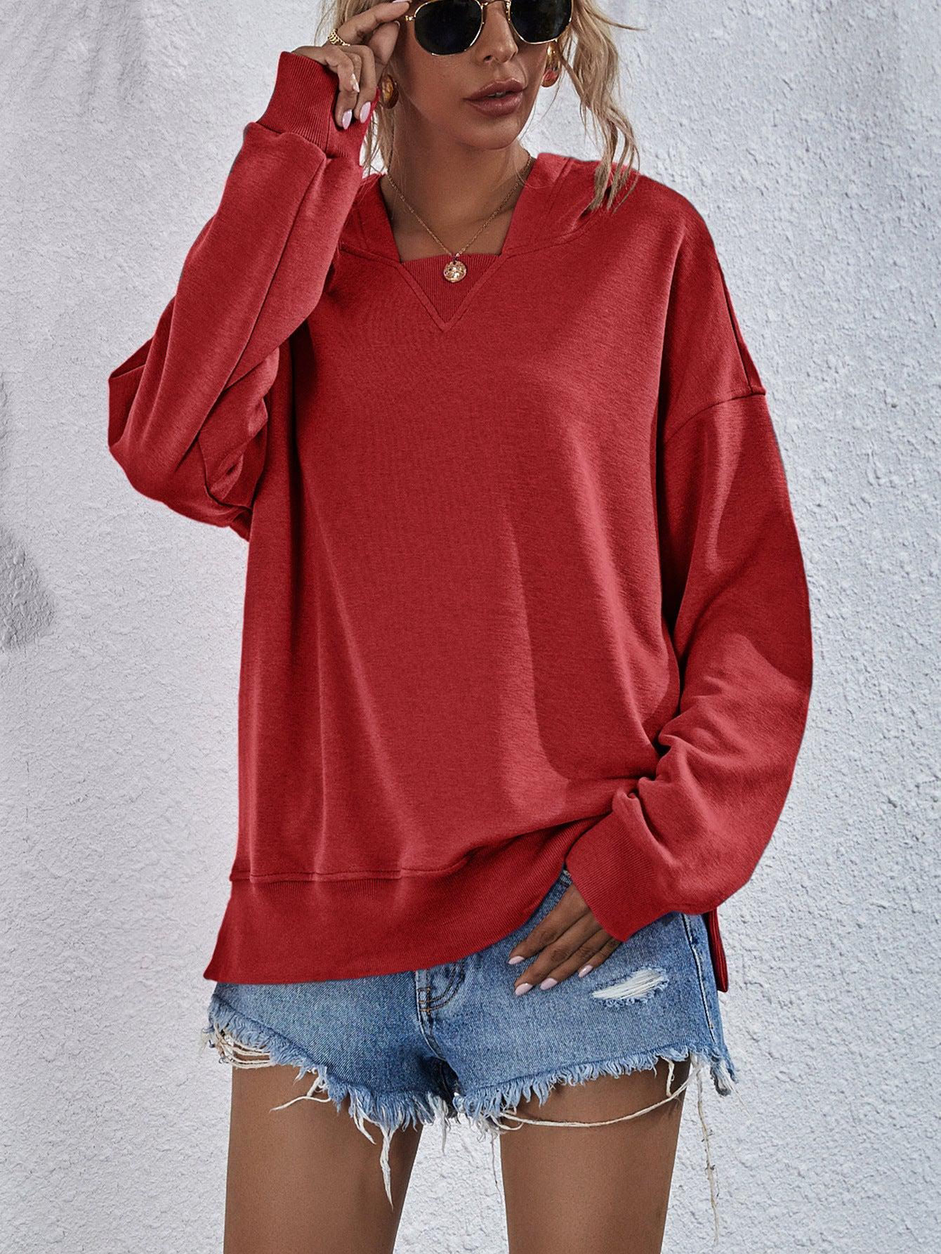 Dames Hoodie met Verlaagde Schouders en Split 12