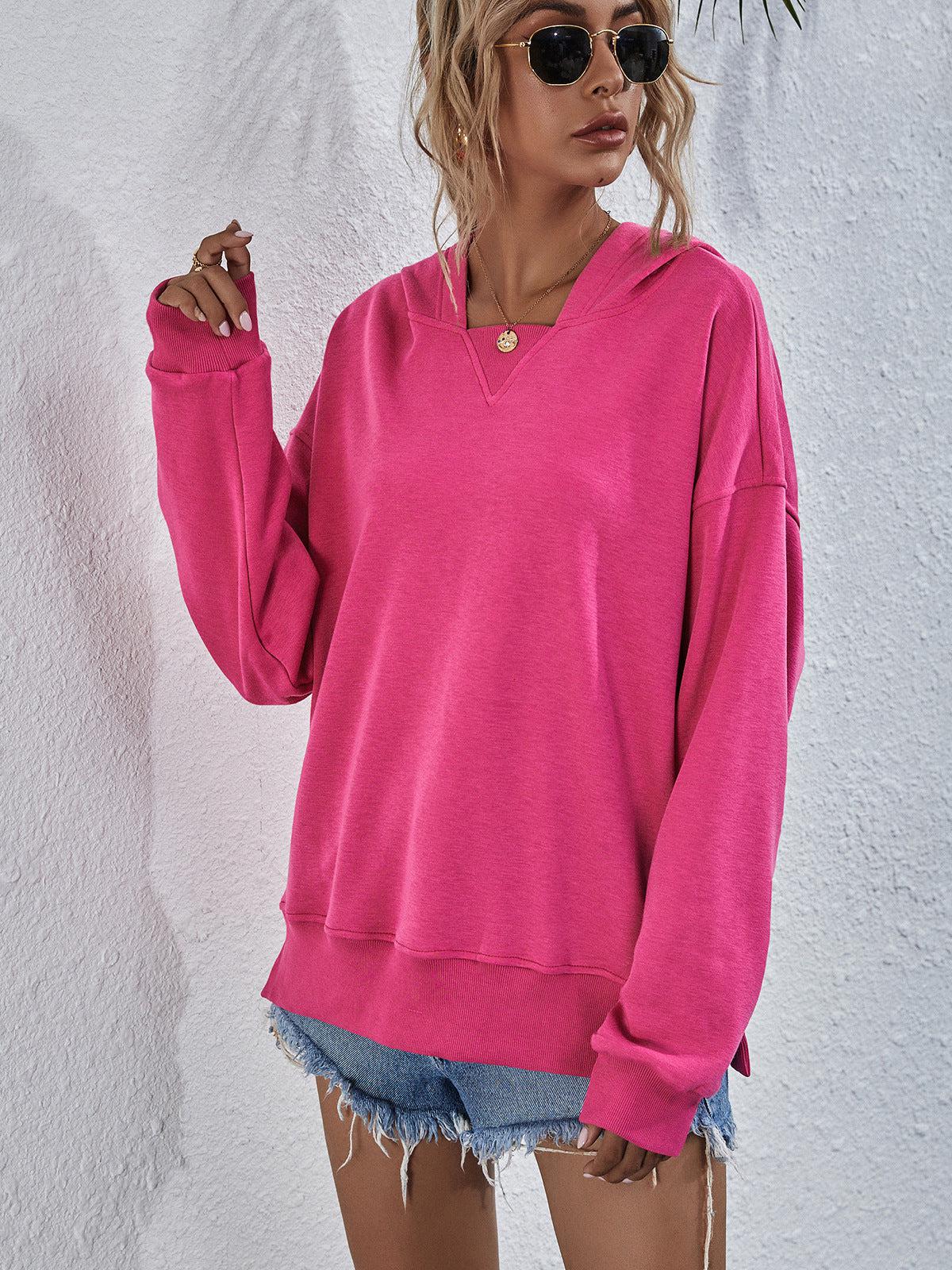 Dames Hoodie met Verlaagde Schouders en Split 4