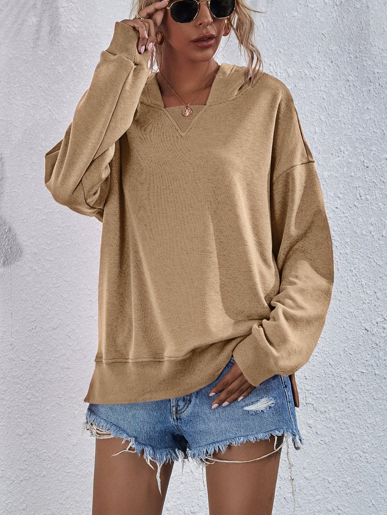 Dames Hoodie met Verlaagde Schouders en Split 5