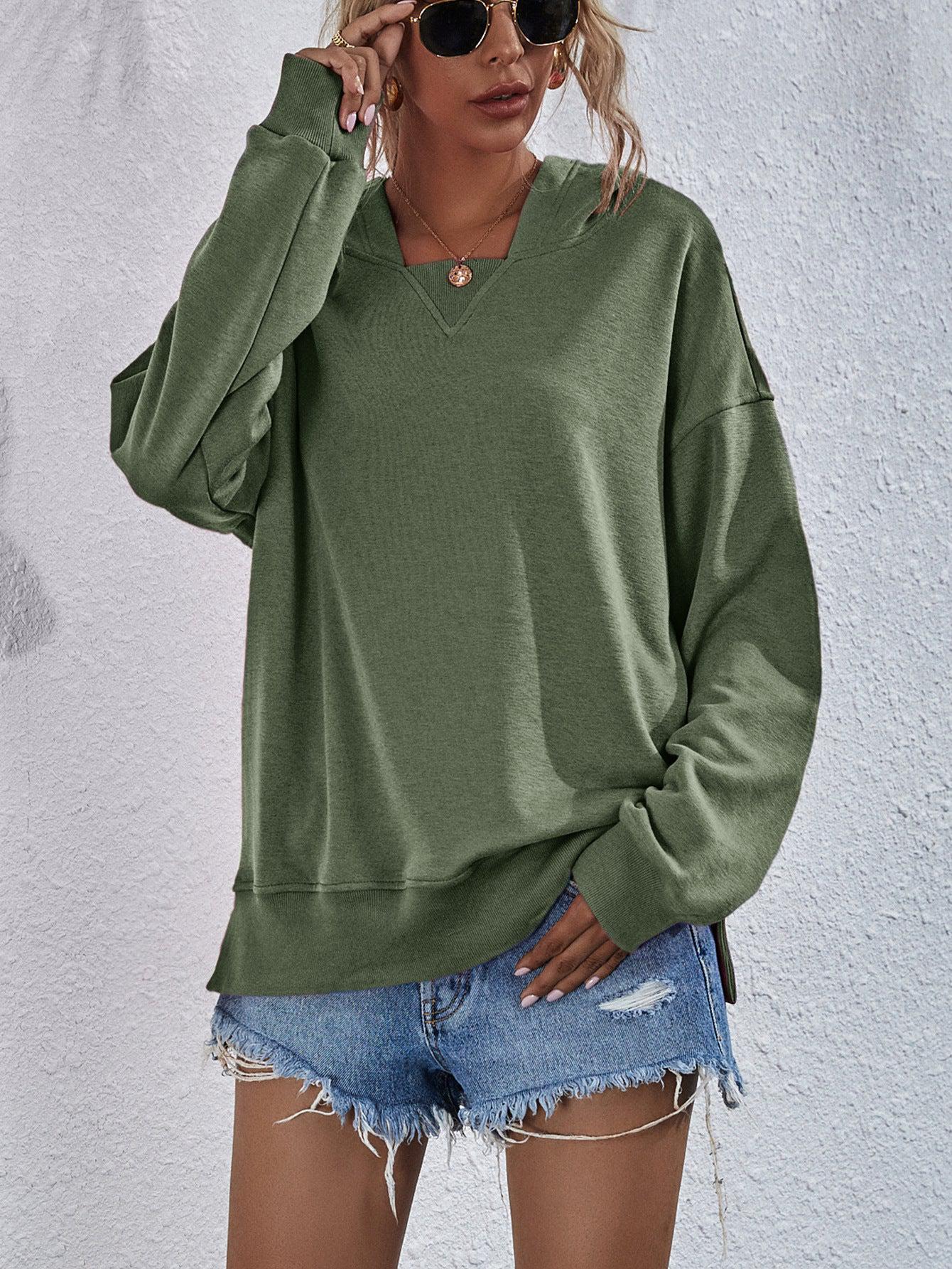Dames Hoodie met Verlaagde Schouders en Split 7
