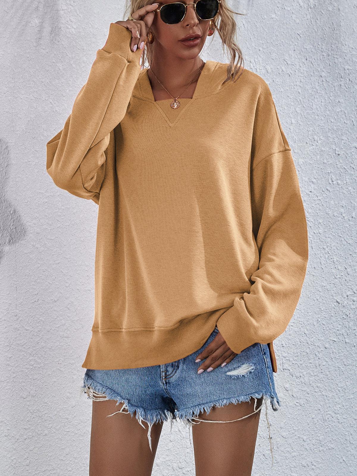 Dames Hoodie met Verlaagde Schouders en Split 8