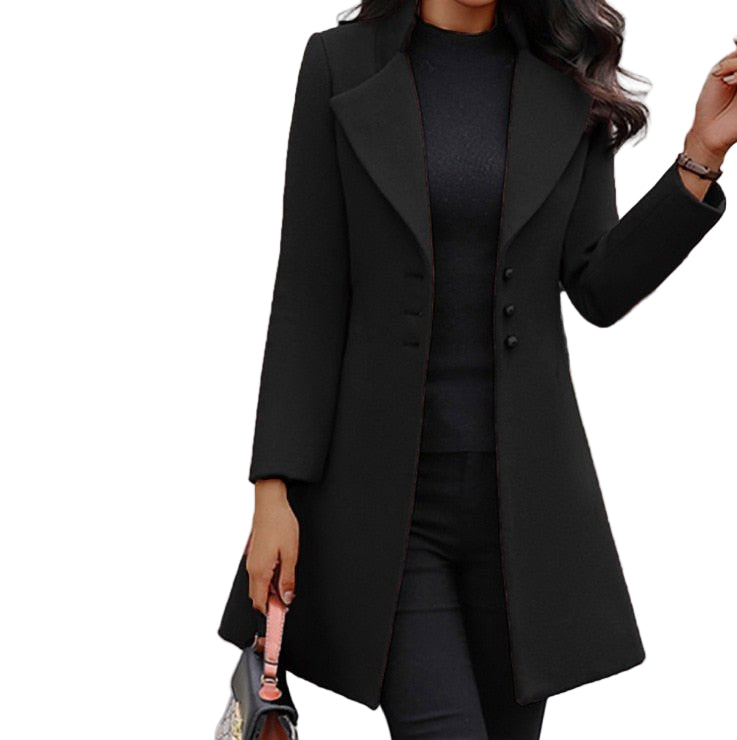 Dames Jas Halflang Met Ingekepene Revers Voor Winter Elegante Look 0