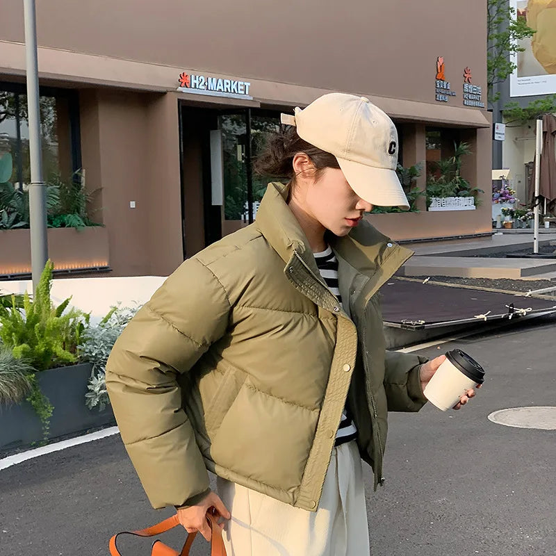 Dames Jas Winter Cropped Puffer Jacket met Staande Kraag 0