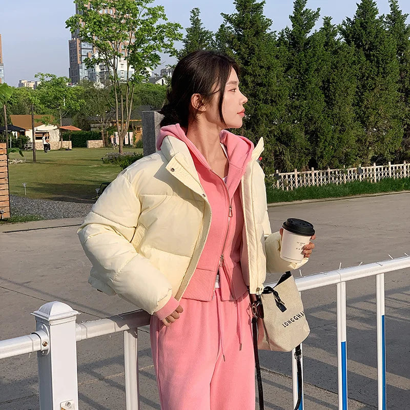 Dames Jas Winter Cropped Puffer Jacket met Staande Kraag 2