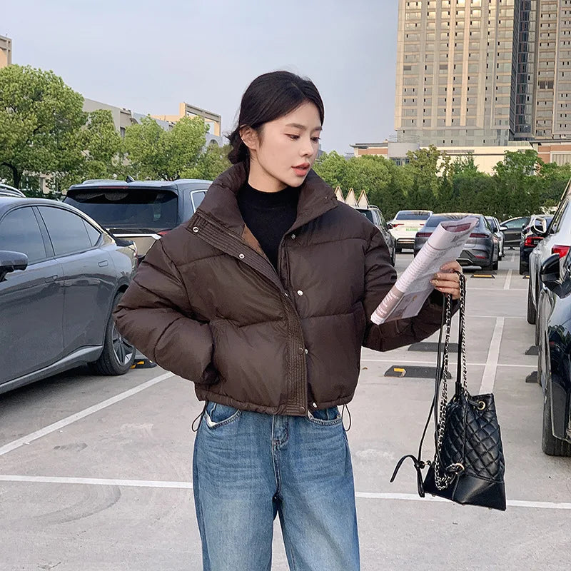 Dames Jas Winter Cropped Puffer Jacket met Staande Kraag 3