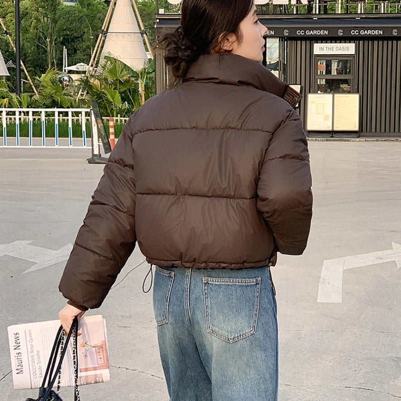 Dames Jas Winter Cropped Puffer Jacket met Staande Kraag 5