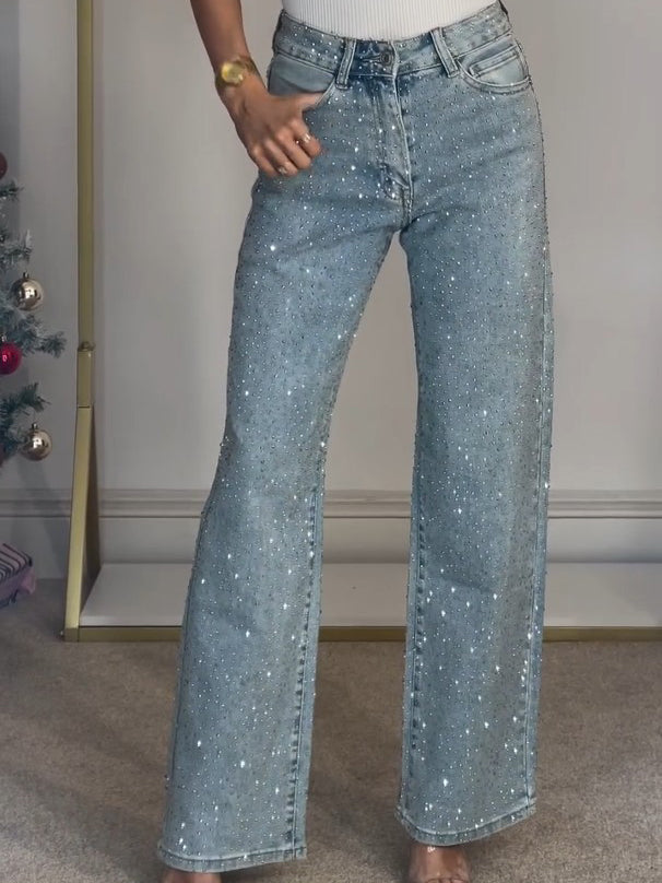 Dames Jeans High Waist Met Glinsterende Details 1