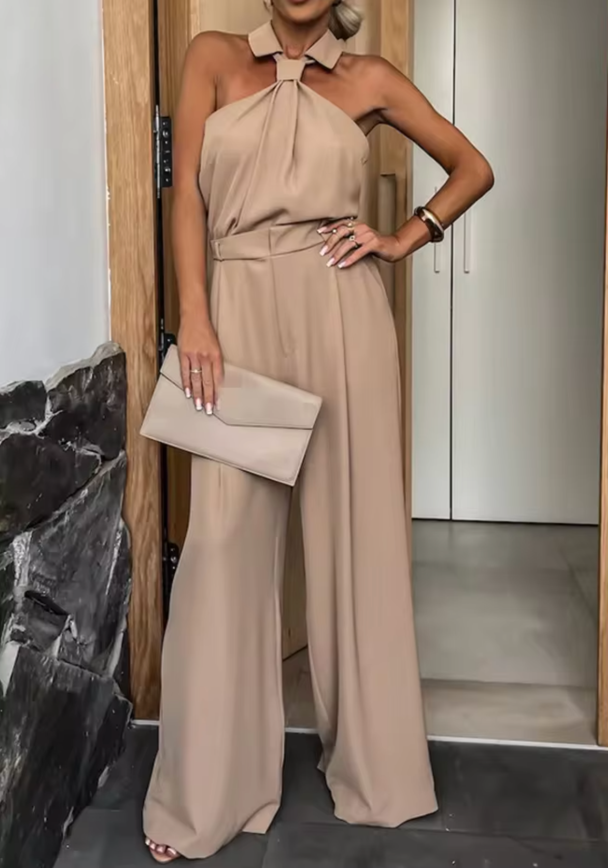 Dames Jumpsuit Met Brede Benen Hoog Nek 2