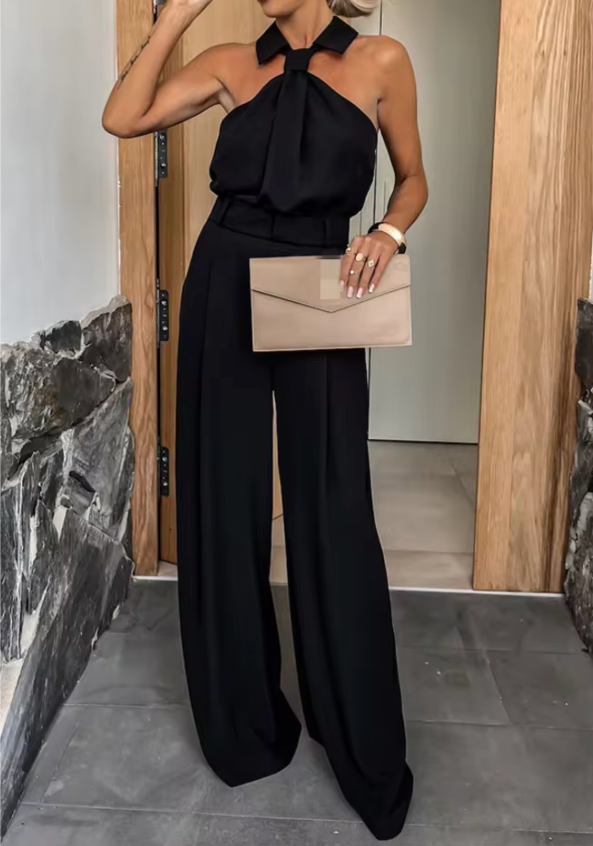 Dames Jumpsuit Met Brede Benen Hoog Nek 4