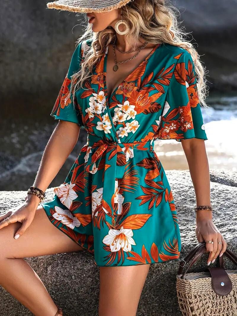 Dames Jumpsuit Tropische Bloem Motief Luchtig Ademend 2