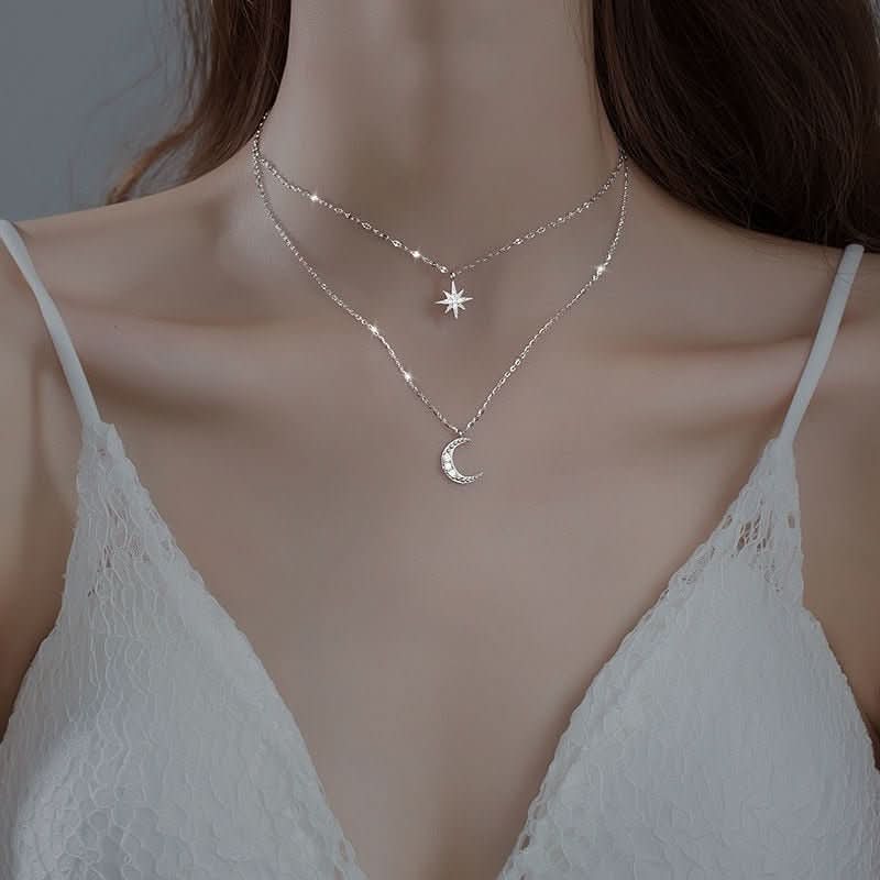 Dames Ketting Dubbele Maan en Ster Charmante Stijl 0