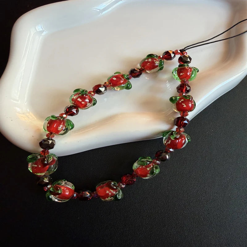 Dames Ketting Handgemaakt Met Glazen Kralen en Strik 3