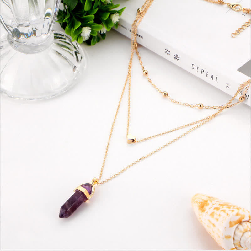Dames Ketting Hexagon Met Natuurlijke Kristallen Moderne Stijl 6