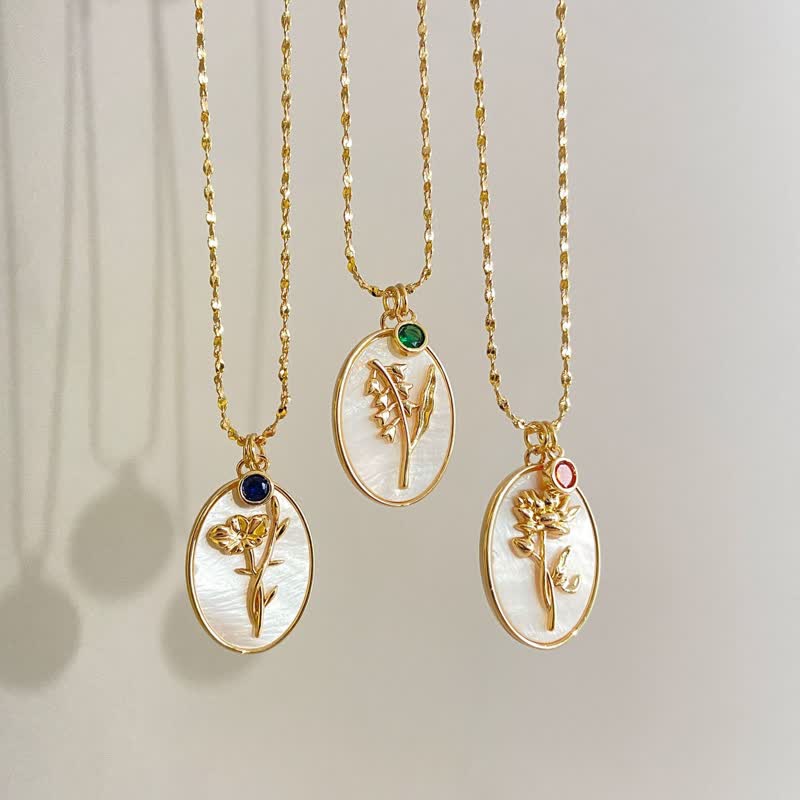 Dames Ketting met Geboortesteen en Geboortebloem 1