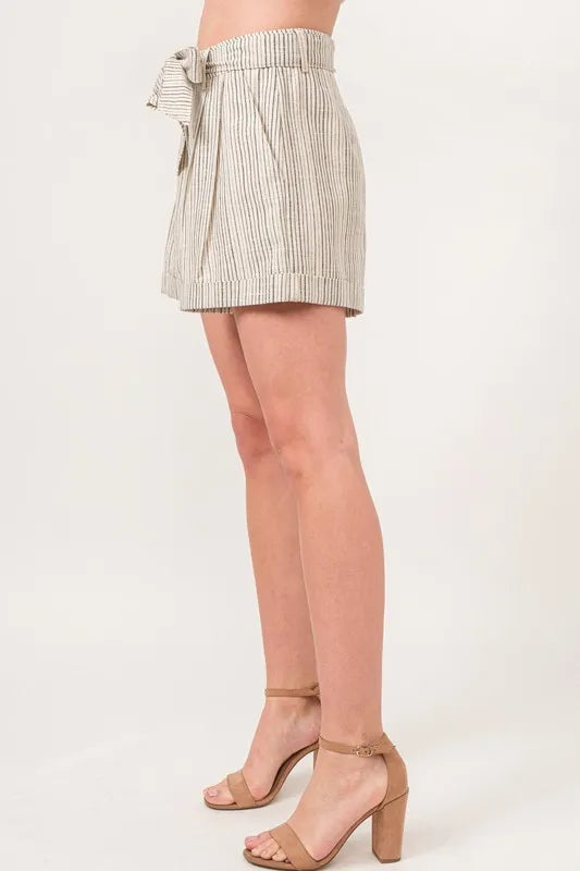 Dames Korte Broek Gestreept Linnenmix Vloeiend 1