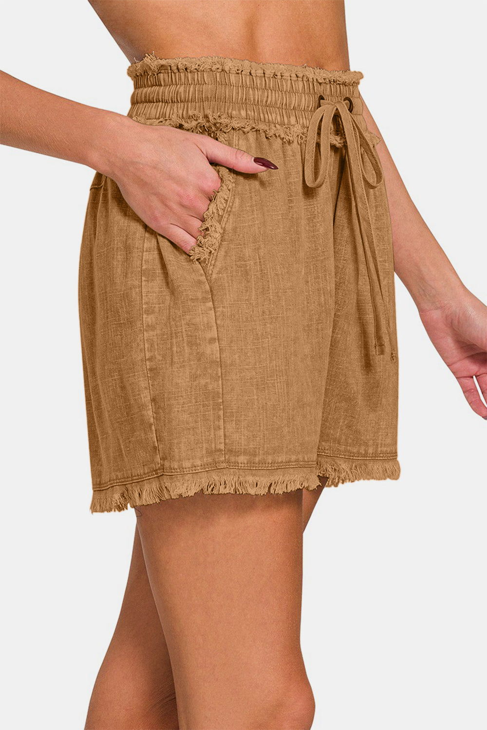 Dames Korte Broek Getailleerd Linnen met Franje 2