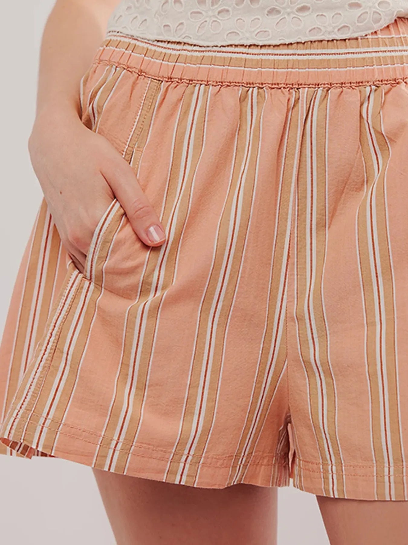 Dames Korte Broek Hoge Taille Gestreept Linnenmix Zomer Shorts 4