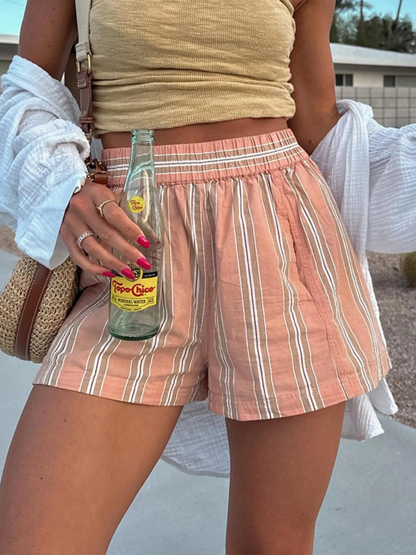 Dames Korte Broek Hoge Taille Gestreept Linnenmix Zomer Shorts 6