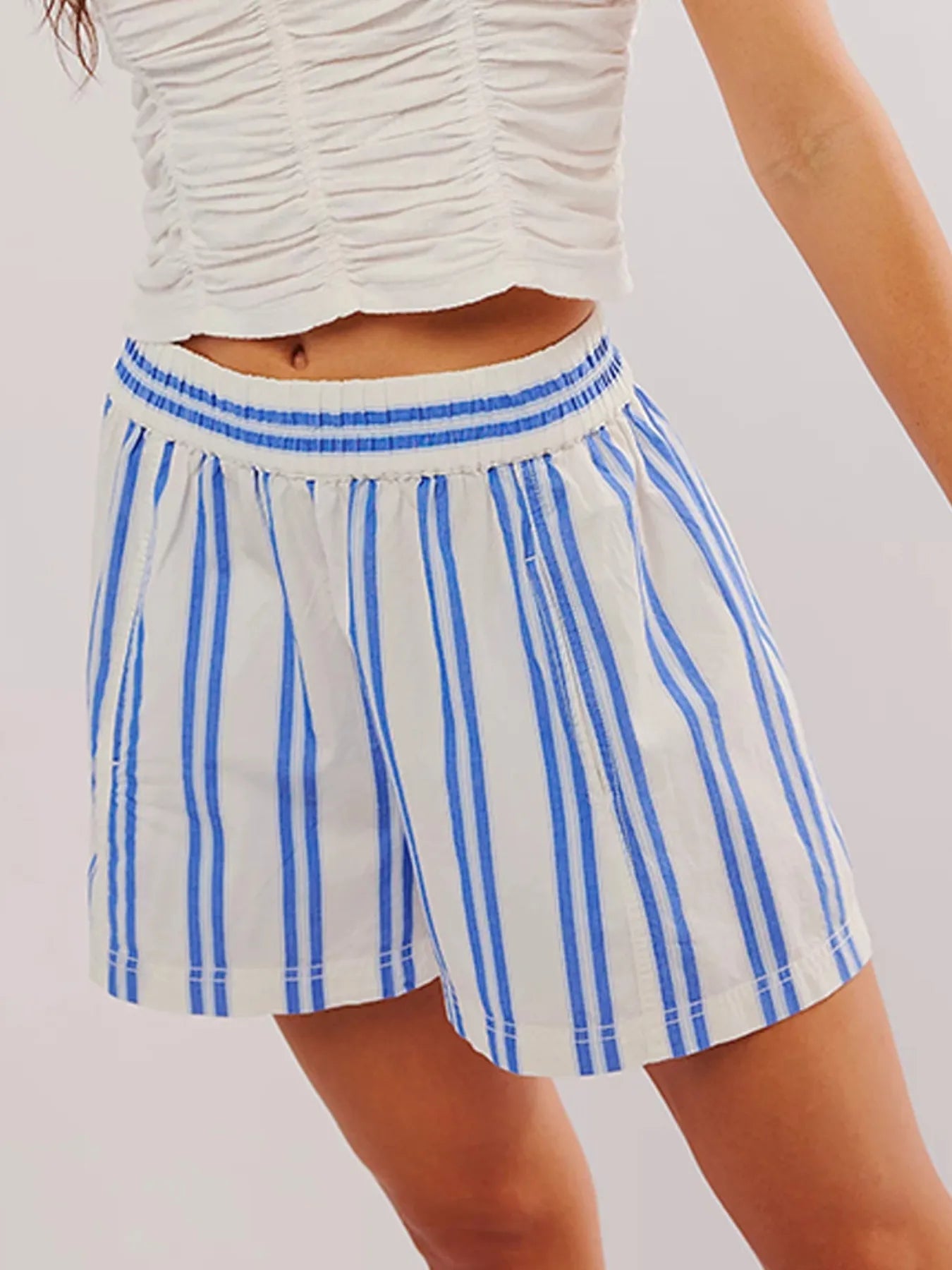 Dames Korte Broek Hoge Taille Gestreept Linnenmix Zomer Shorts 9