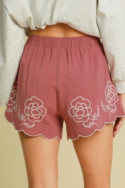 Dames Korte Broek Linnenmix Met Bloem Borduursels 1