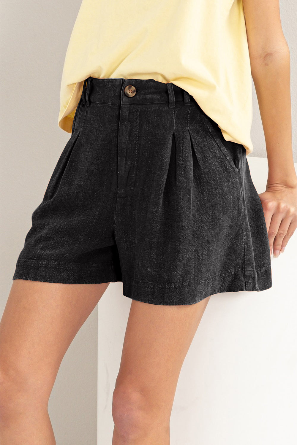 Dames Korte Broek Plissé Hoge Taille Linnen 2