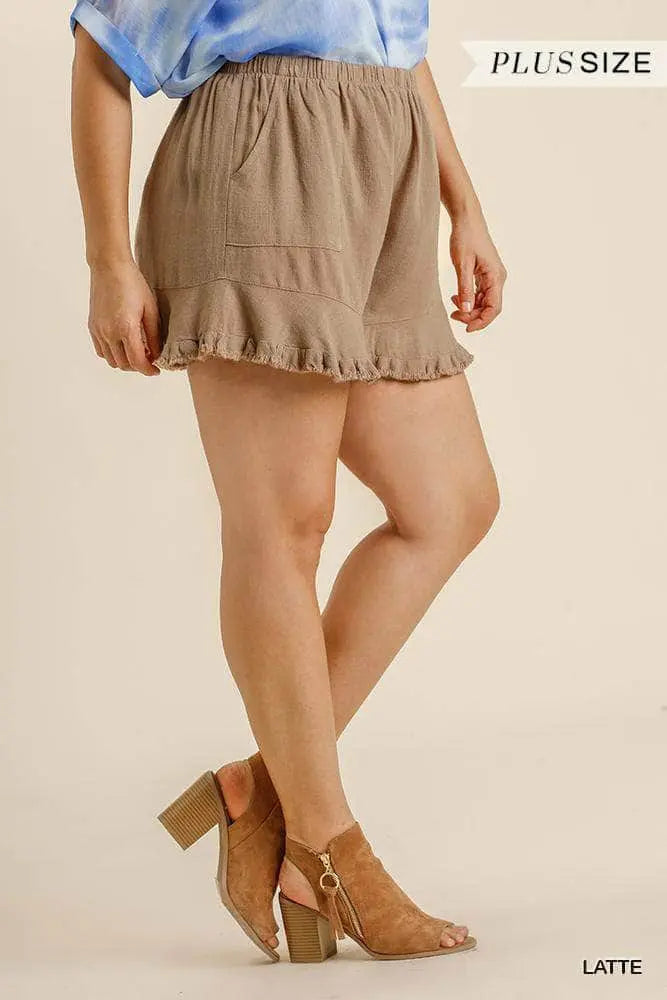 Dames Korte Broek Rimpelzoom Linnenmix Met Elastische Taille 1