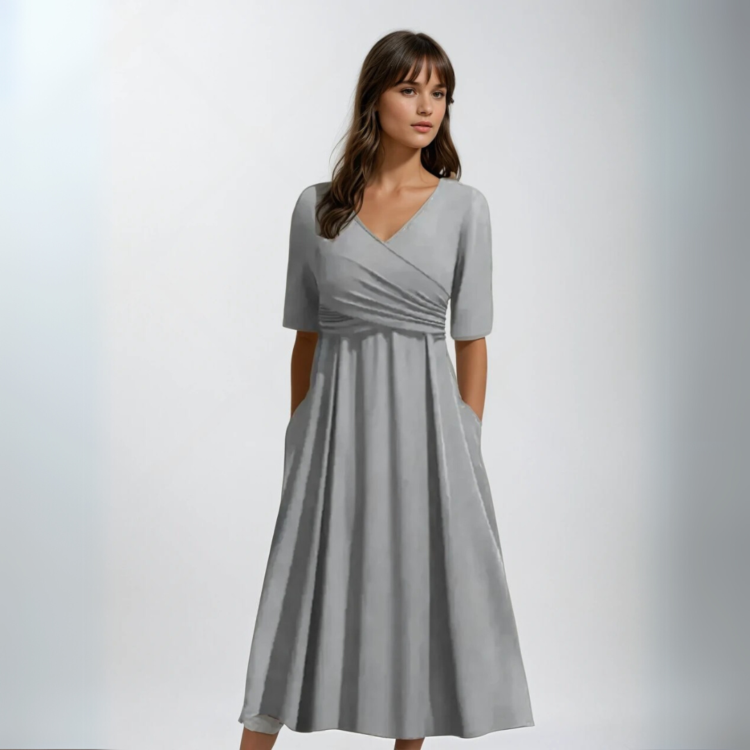 Dames Korte Mouw Jurk V-Hals Kruisplooien Ademend Zomer Kleding 2