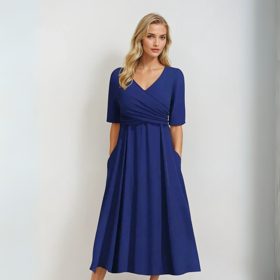 Dames Korte Mouw Jurk V-Hals Kruisplooien Ademend Zomer Kleding 3