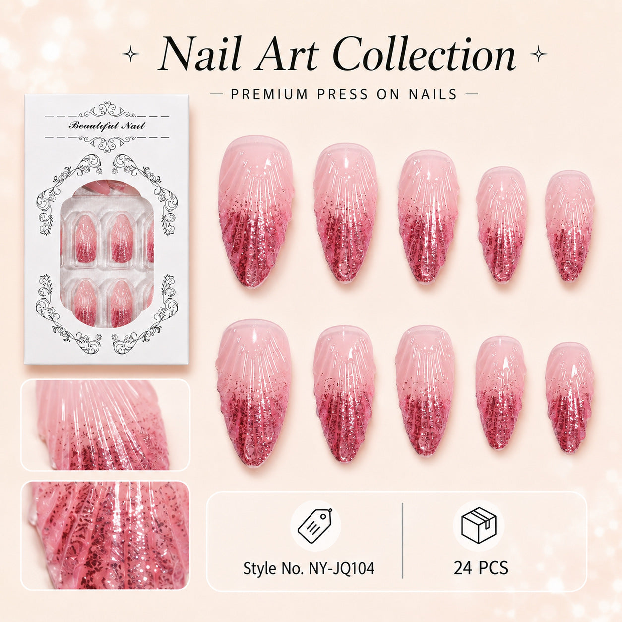 Dames Kunstnagels Glitter Press-On Set 2