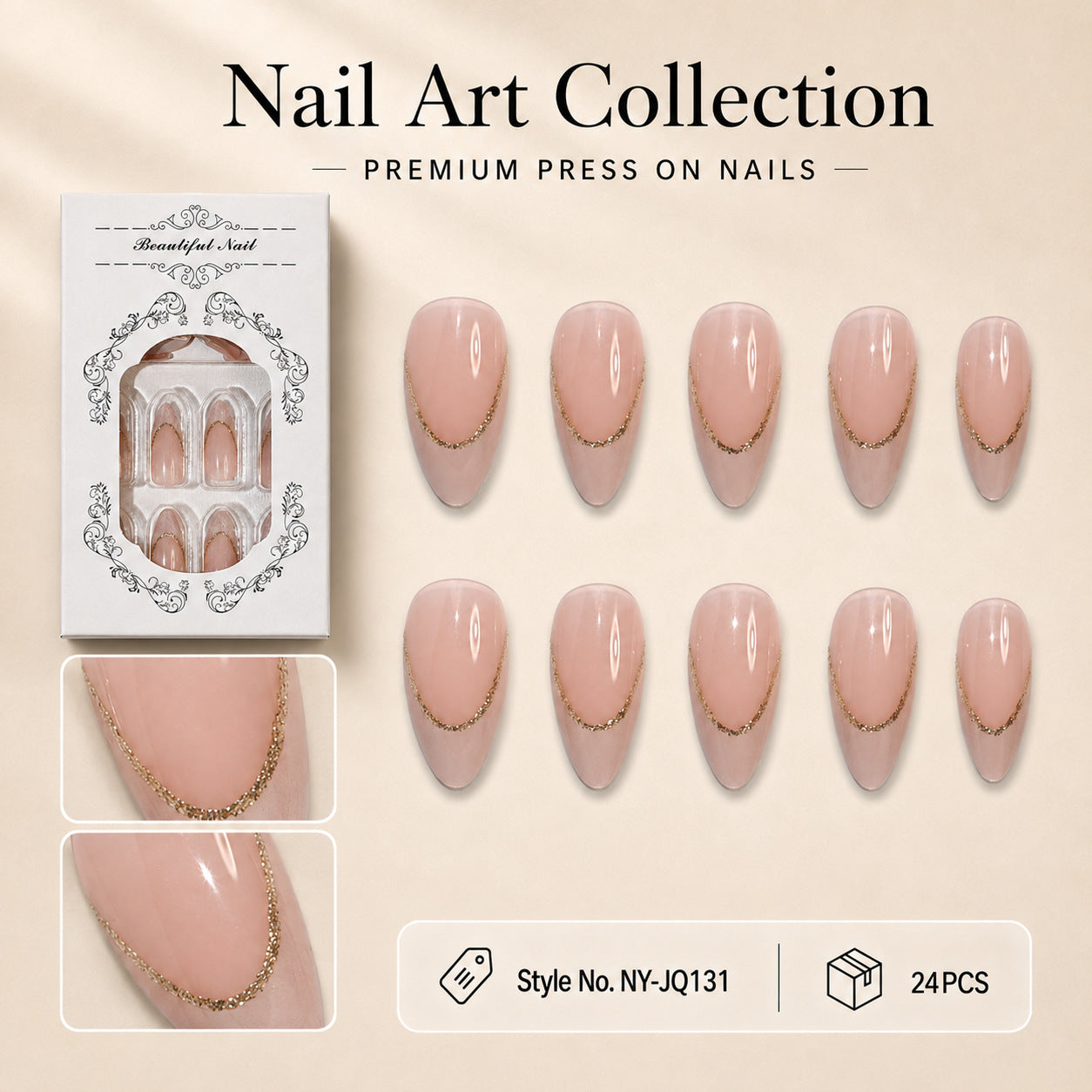 Dames Kunstnagels Met Gouden Accenten Stijlvol Ontwerp 1
