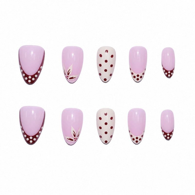 Dames Kunstnagels met Bloemen- en Stippendessin 4