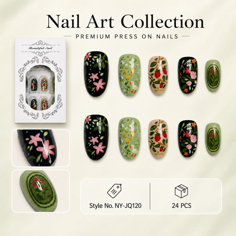 Dames Kunstnagels met Bloemmotief Set 4