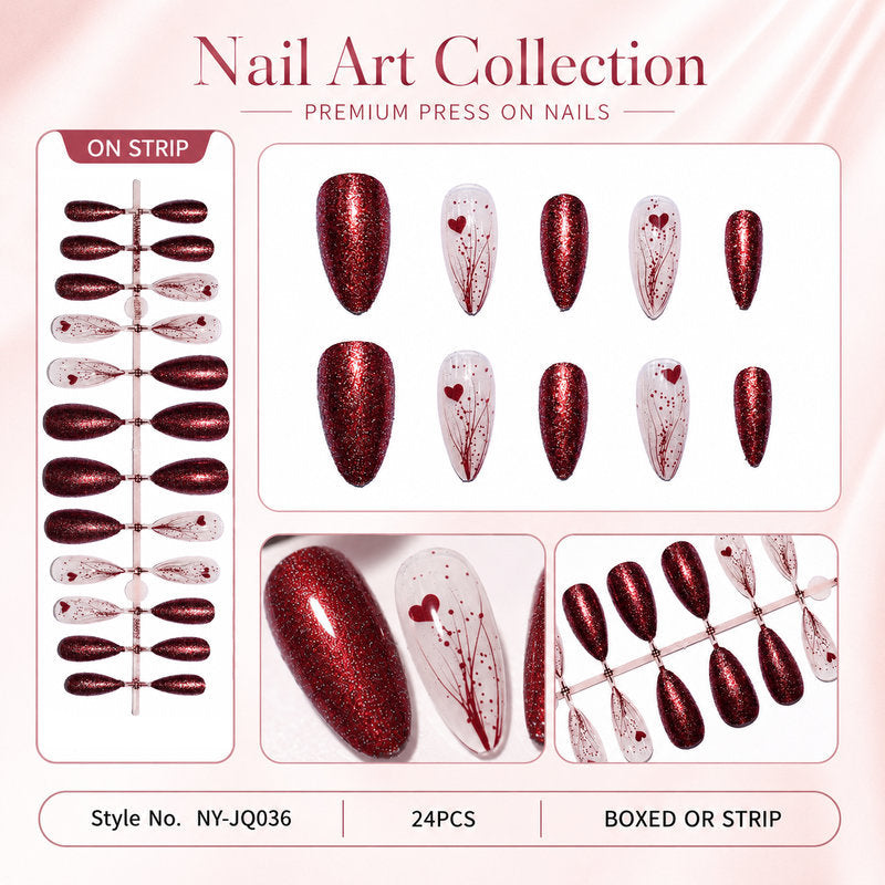 Dames Kunstnagels met Glitter en Hart Motief 2