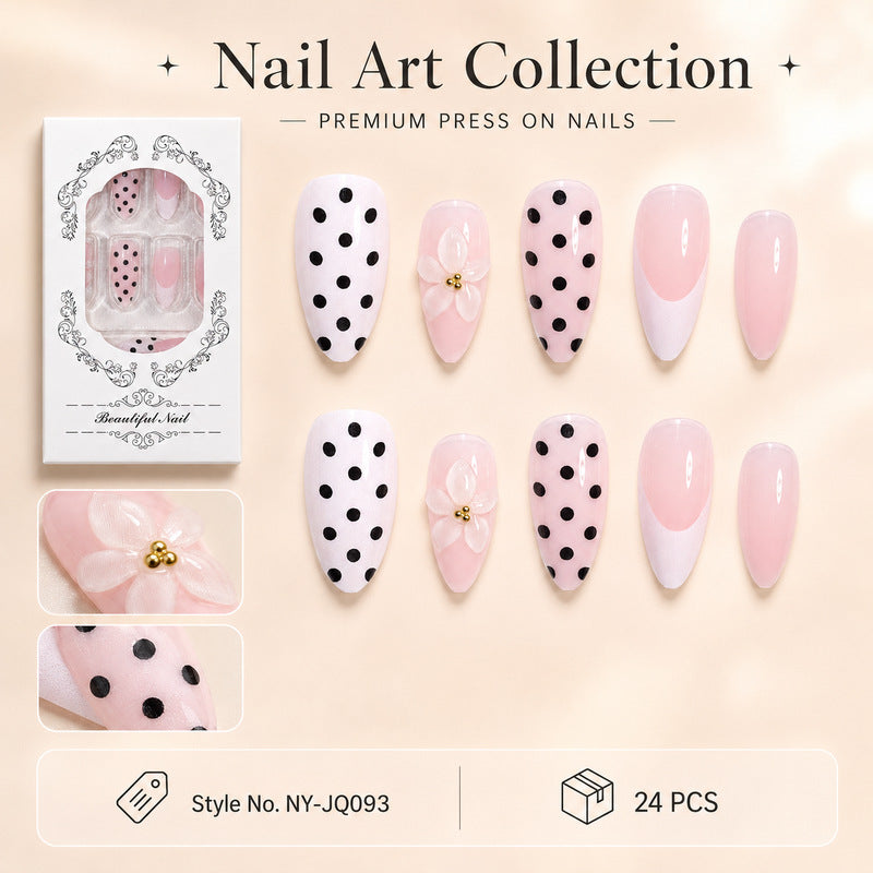 Dames Kunstnagels met Stippen en Bloemen Design 0