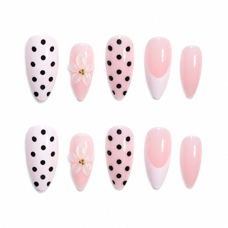 Dames Kunstnagels met Stippen en Bloemen Design 2