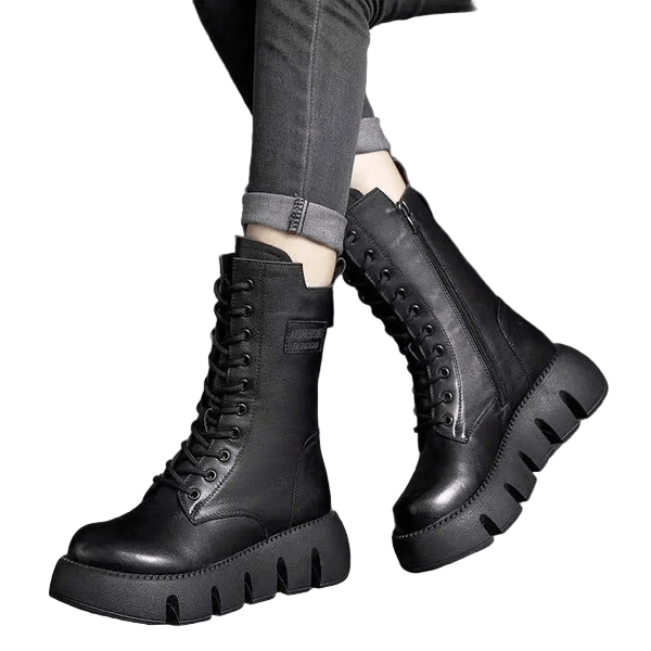 Dames Laarzen Halfhoog Met Veterontwerp Voor Winterse Stijl 0