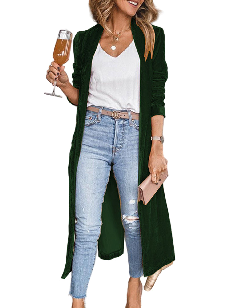 Dames Lange Duster Cardigan van Fluweel 2