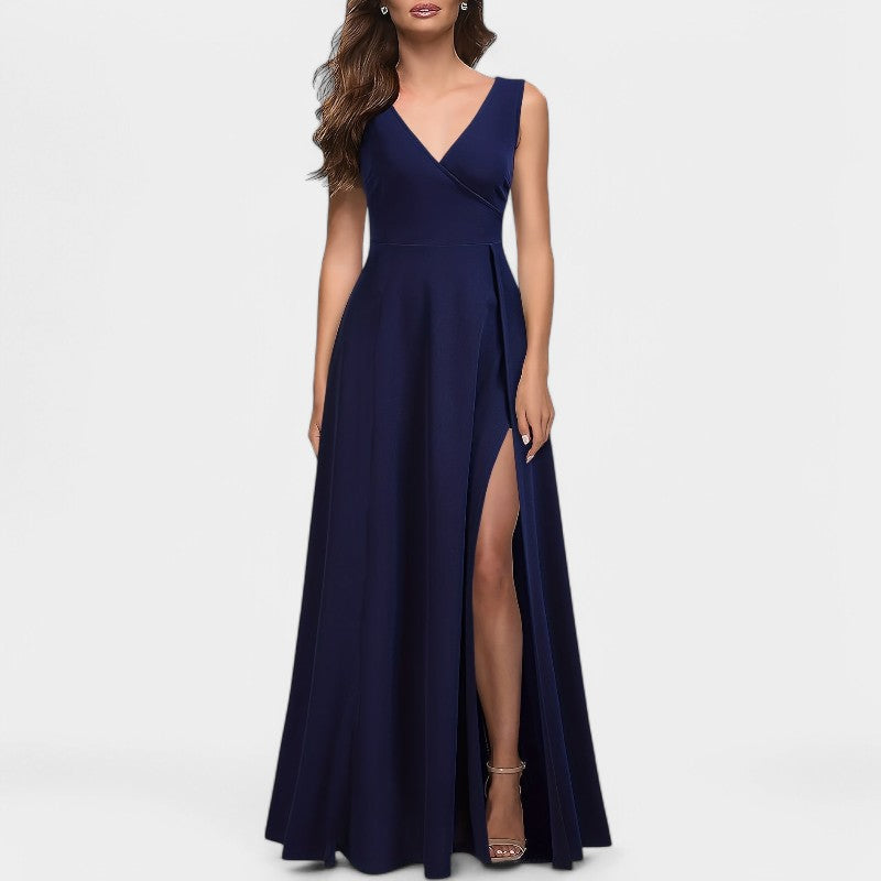 Dames Lange Jurk A-Lijn V-Hals Polyester Maxi Jurk 2