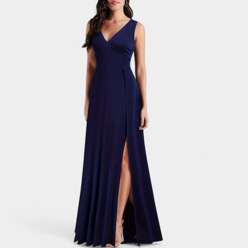 Dames Lange Jurk A-Lijn V-Hals Polyester Maxi Jurk 3