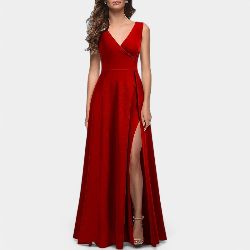 Dames Lange Jurk A-Lijn V-Hals Polyester Maxi Jurk 4