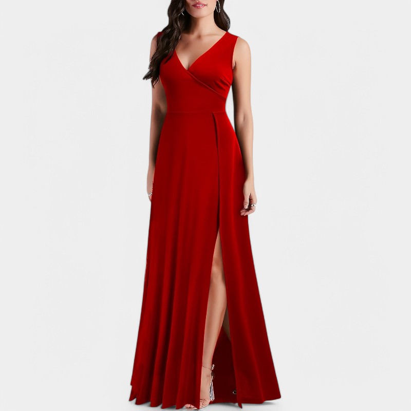 Dames Lange Jurk A-Lijn V-Hals Polyester Maxi Jurk 5